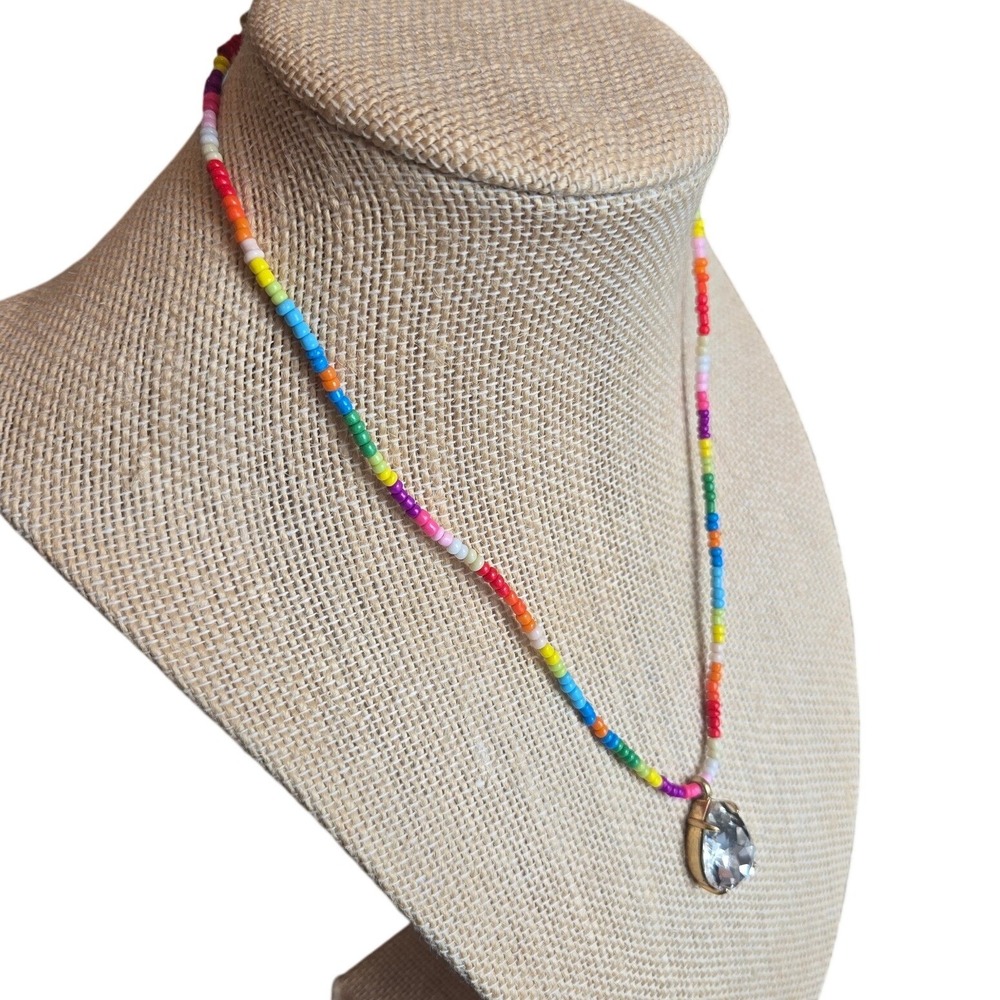 Roxanne Assoulin Beaded Necklace Crystal Teardrop Pendant Boho Colorful NWOT - Picture 5 of 5